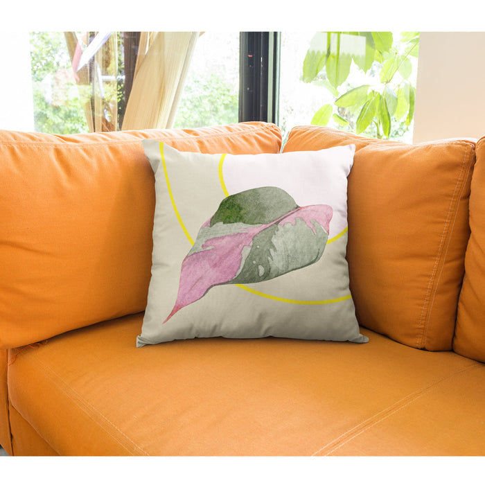 Square Leaf Pillow, Decorative Home Accents in 4 Sizes: off-white, pale pink leaf botanical design, botanical watercolor styl