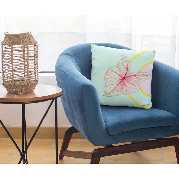 Square Pillow Home Decoration Accents, Green Leaf Design, Available in 4 Sizes: light aqua, pale pink leaf, botanical illustr