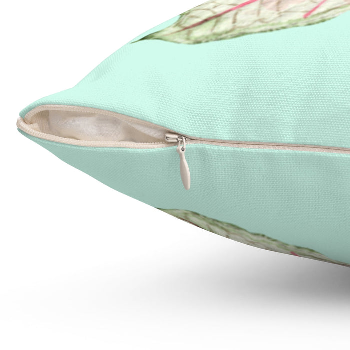 Square Pillow Home Decoration Accents, Green Leaf Design, Available in 4 Sizes: light aqua, pale pink leaf, botanical illustr