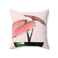 Square Pillow with Philodendron Pink Princess Design, Available in 3 Sizes: pale pink, pink pink-leaf plant, botanical illust