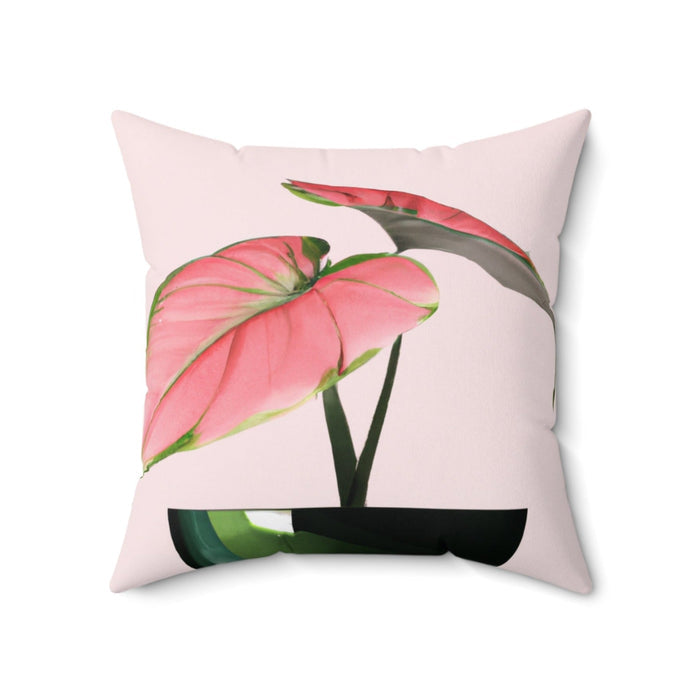 Square Pillow with Philodendron Pink Princess Design, Available in 3 Sizes: pale pink, pink pink-leaf plant, botanical illust