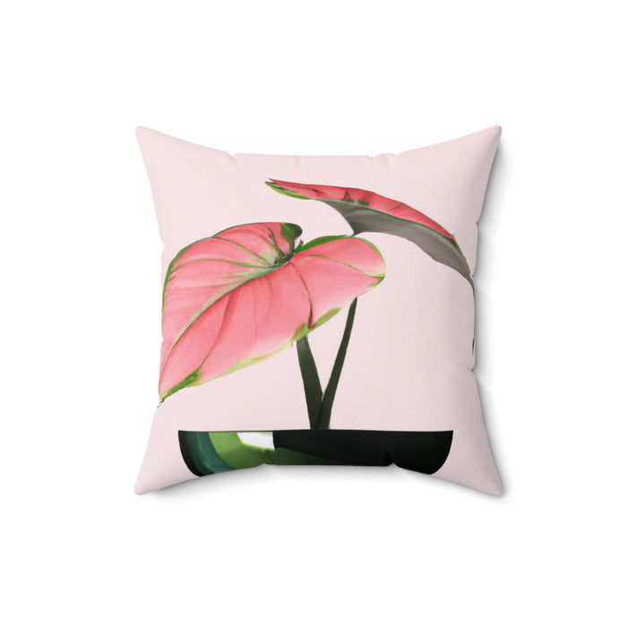 Square Pillow with Philodendron Pink Princess Design, Available in 3 Sizes: pale pink, pink pink-leaf plant, botanical illust