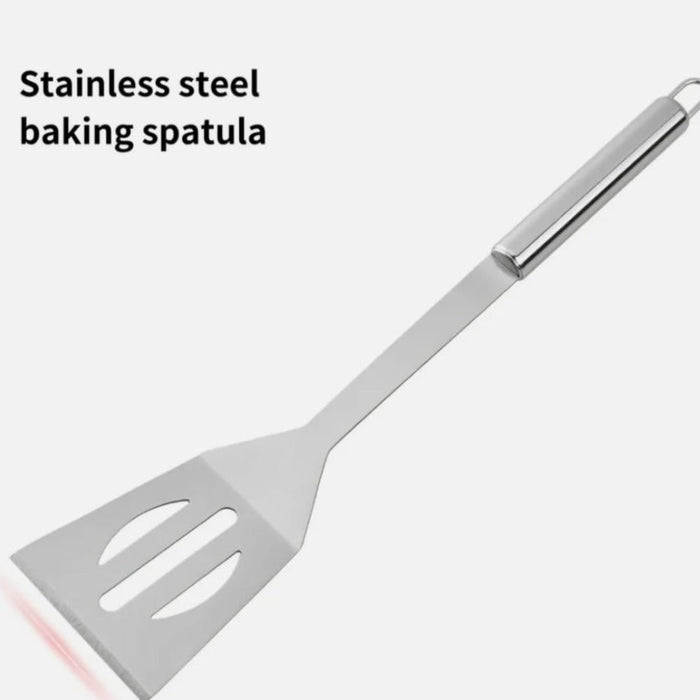 Stainless Steel BBQ Utensil Set, 3 Piece: black, silver portable barbecue/grill utensil set in zippered carrying case, minima