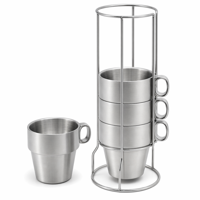 Stainless Steel Double Layer Coffee Mugs - Set of 4 Default
