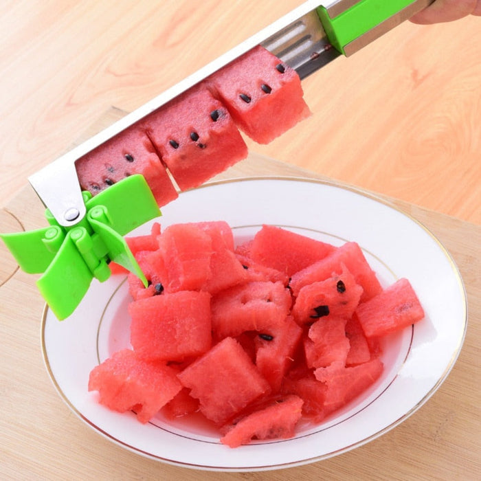 Stainless Steel Melon Slicer: green, silver watermelon, functional kitchen utensil style