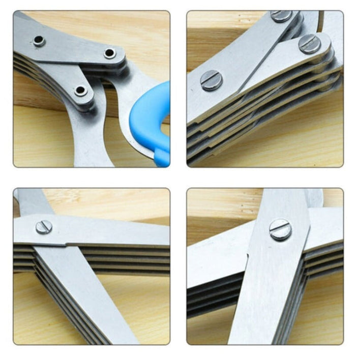 Stainless Steel Scissor for Chopping Vegetables with Multiple Layers: silver, blue multi-blade kitchen scissors, functional k
