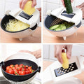 Stainless Steel Vegetable Slicer with Multi-Functional Draining Basket: white, black manual food prep bowl with interchangeab
