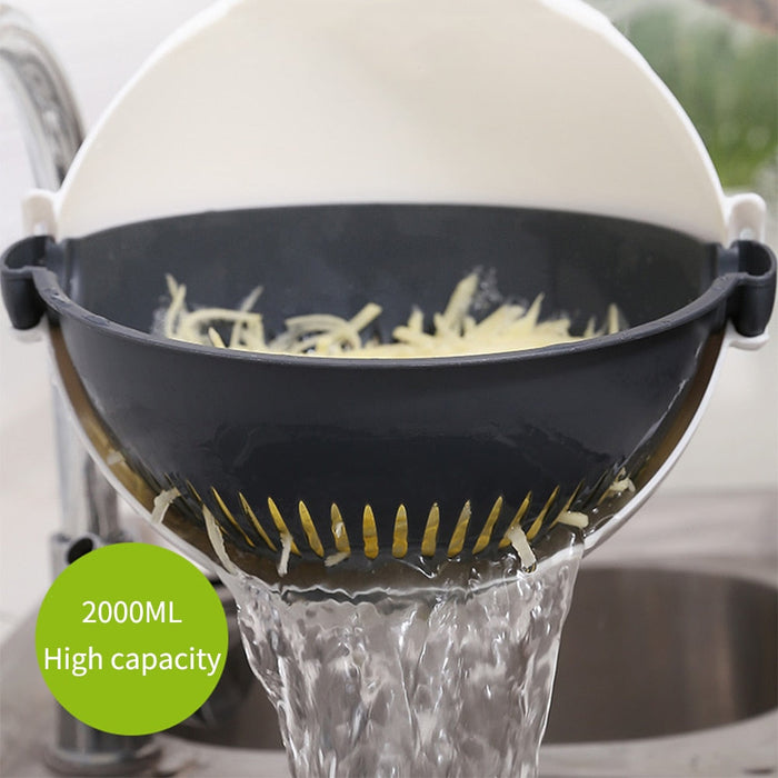 Stainless Steel Vegetable Slicer with Multi-Functional Draining Basket: white, black manual food prep bowl with interchangeab