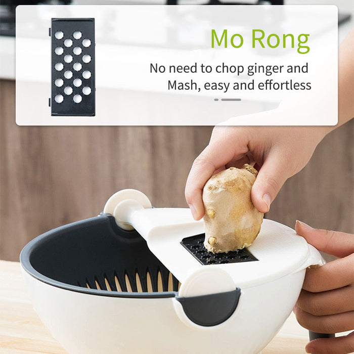 Stainless Steel Vegetable Slicer with Multi-Functional Draining Basket: white, black manual food prep bowl with interchangeab