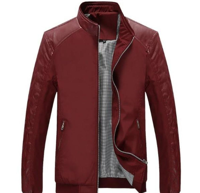 Stand Collar Bomber Motorcycle Jacket for Men: black, gray jacket, minimal modern style