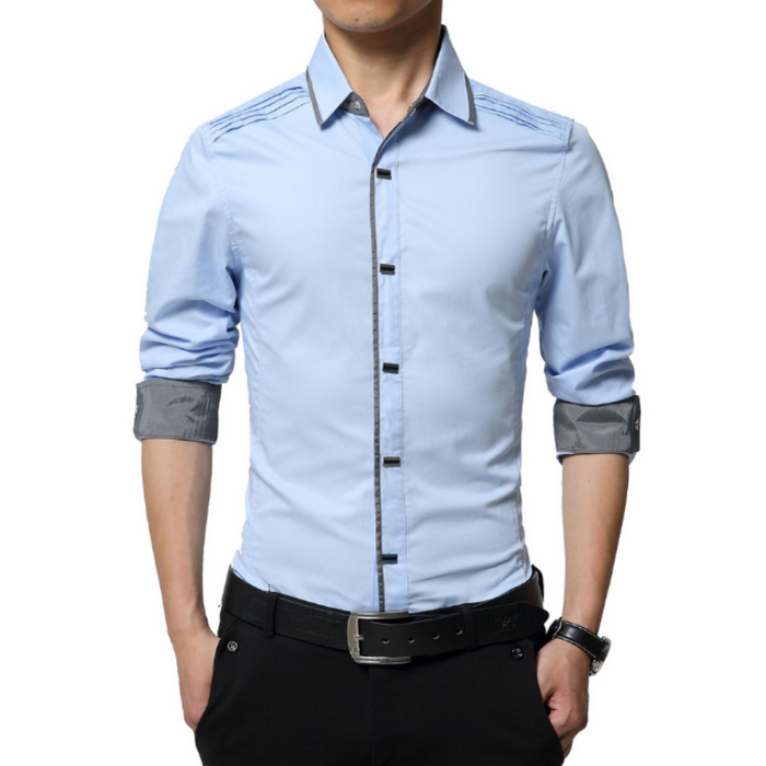 Standard Men's Shirt with Snap Buttons: white, gray button-up dress shirt, modern formal style