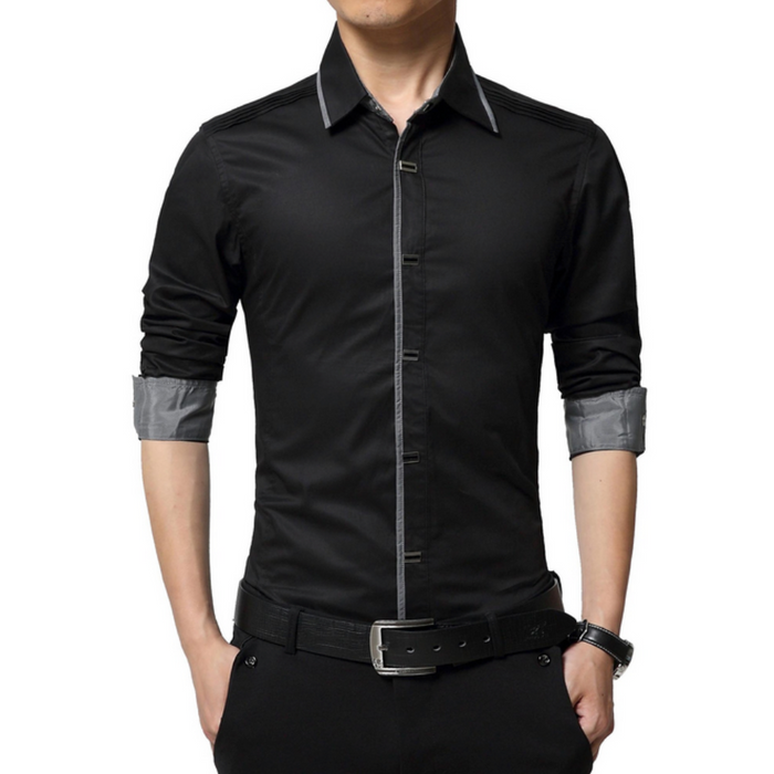 Standard Men's Shirt with Snap Buttons: white, gray button-up dress shirt, modern formal style