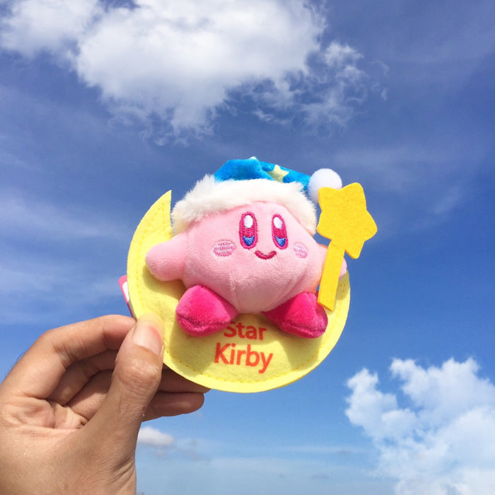 Star Kirby Plush Keychain, Compact and Adorable: pink, yellow Kirby character, kawaii cartoon style