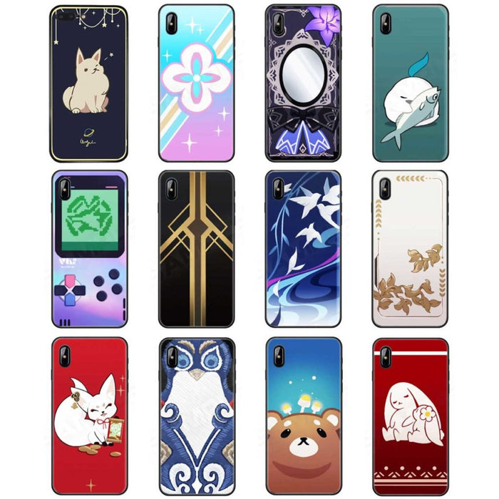 Star Rail iPhone Case with Characters: black, white assorted animals and decorative graphic themes, cartoon, kawaii, decorati