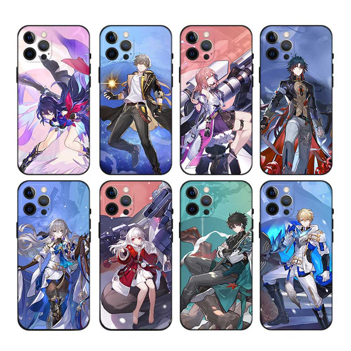 Star Rail Phone Case with Characters: blue, purple anime-style fantasy game characters, anime, cartoon, fantasy style