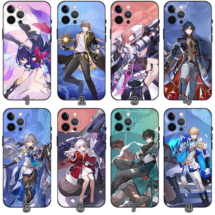 Star Rail Phone Case with Characters: blue, purple anime-style fantasy game characters, anime, cartoon, fantasy style