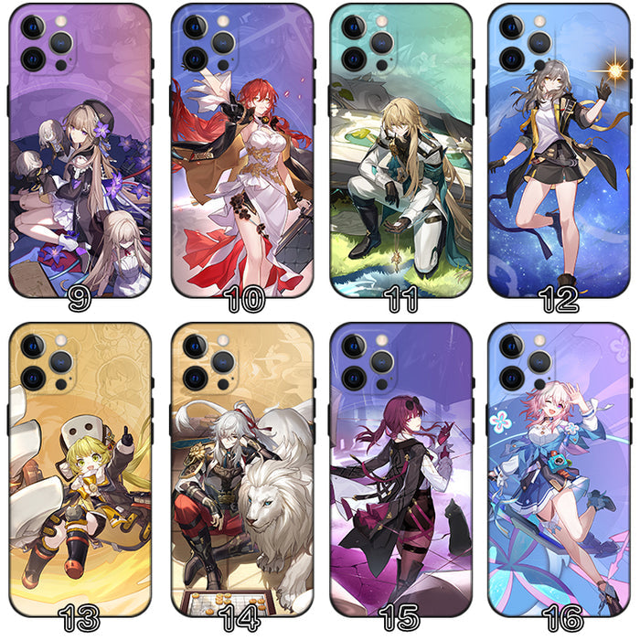 Star Rail Phone Case with Characters: blue, purple anime-style fantasy game characters, anime, cartoon, fantasy style