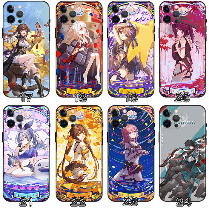 Star Rail Phone Case with Characters: blue, purple anime-style fantasy game characters, anime, cartoon, fantasy style