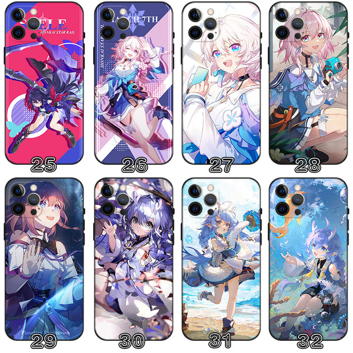 Star Rail Phone Case with Characters: blue, purple anime-style fantasy game characters, anime, cartoon, fantasy style