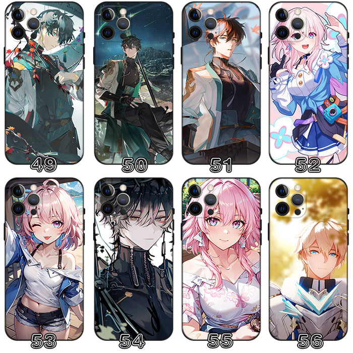 Star Rail Phone Case with Characters: blue, purple anime-style fantasy game characters, anime, cartoon, fantasy style