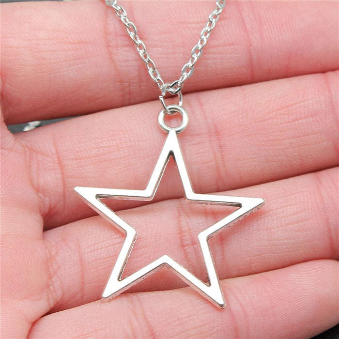 Star-Shaped Open Pendant Necklace: silver star, minimal style