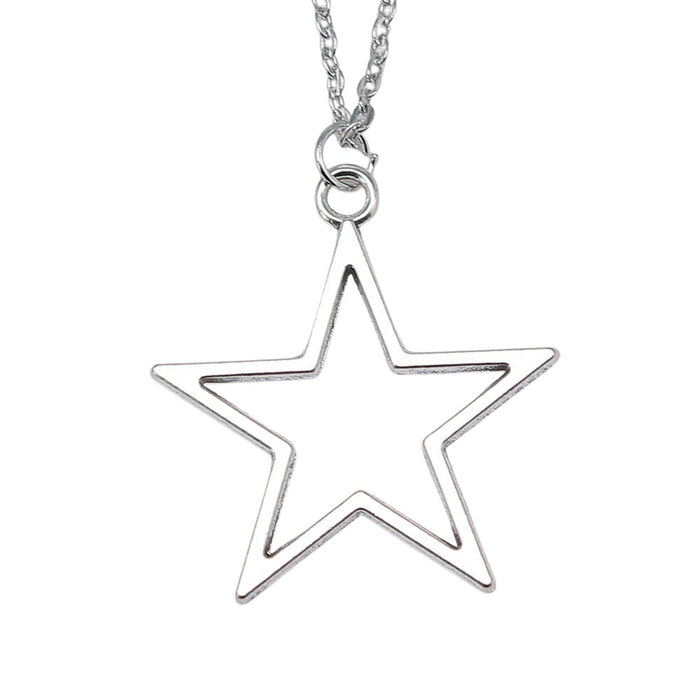 Star-Shaped Open Pendant Necklace: silver star, minimal style