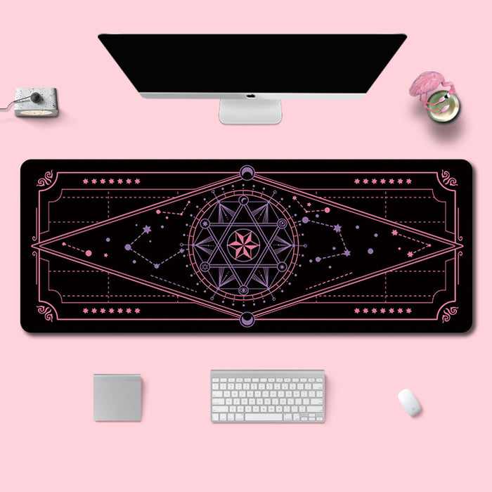 Stars Gaming Desk Mat, Durable, Vibrant: light pink, dark pink celestial/magical geometric theme, kawaii, celestial, fantasy
