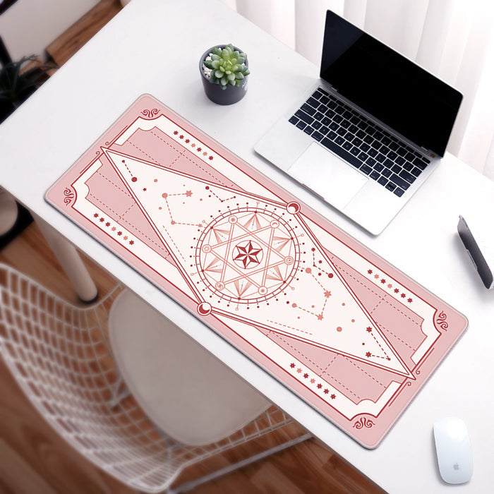 Stars Gaming Desk Mat, Durable, Vibrant: light pink, dark pink celestial/magical geometric theme, kawaii, celestial, fantasy