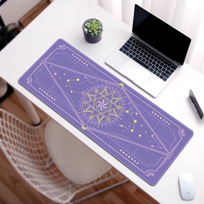 Stars Gaming Desk Mat, Durable, Vibrant: light pink, dark pink celestial/magical geometric theme, kawaii, celestial, fantasy