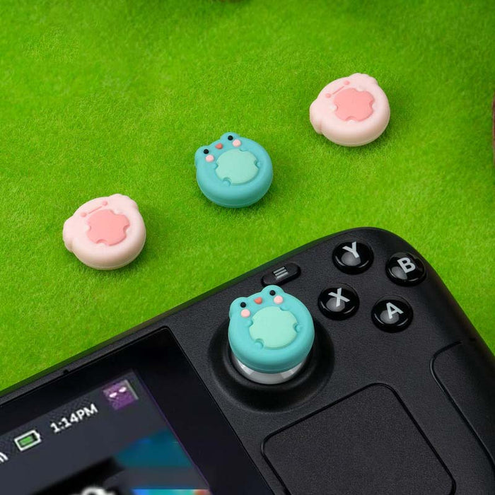 Steam Deck Joystick Caps with Designs: black, white cartoon skulls, cartoon, spooky, kawaii style