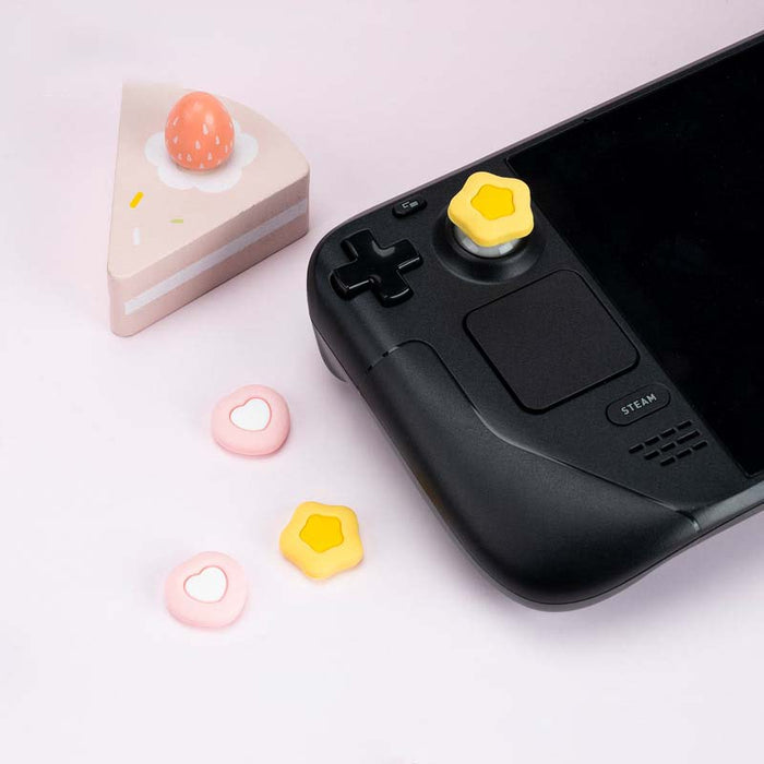 Steam Deck Joystick Caps with Designs: black, white cartoon skulls, cartoon, spooky, kawaii style