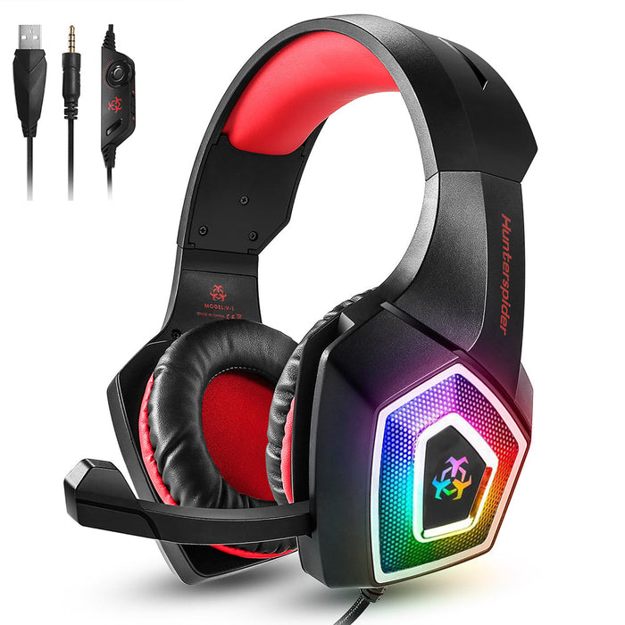 Stereo RGB Gaming Headset with Microphone, Dragon G3X Edition: black, red over-ear gaming headset with boom microphone, moder