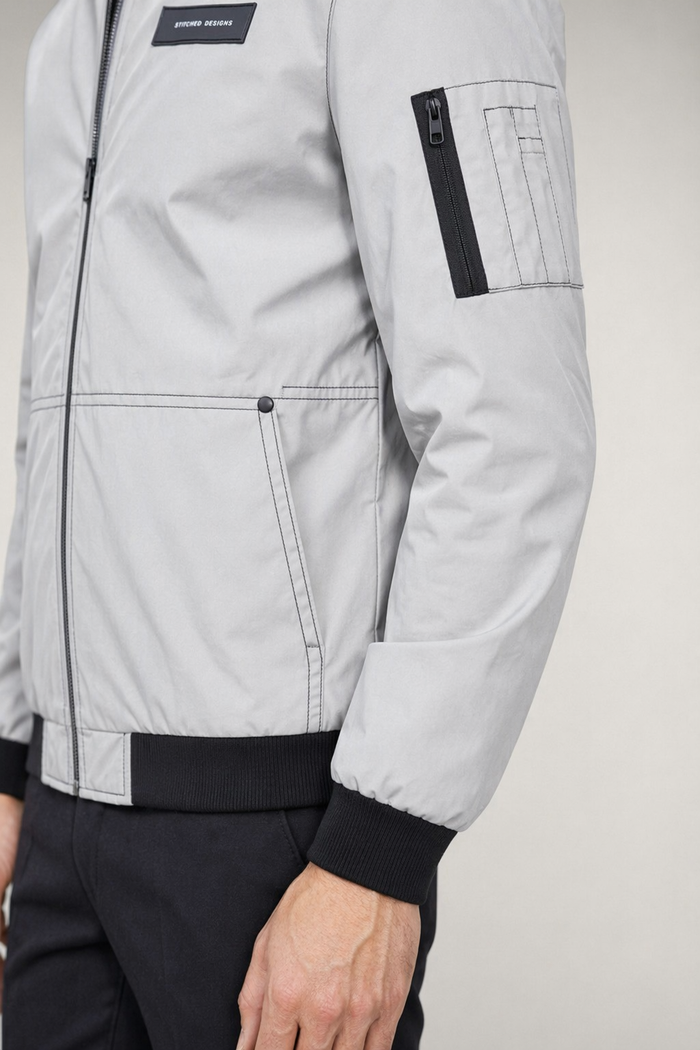 Stitched Designs Men's Bomber Jacket Gray