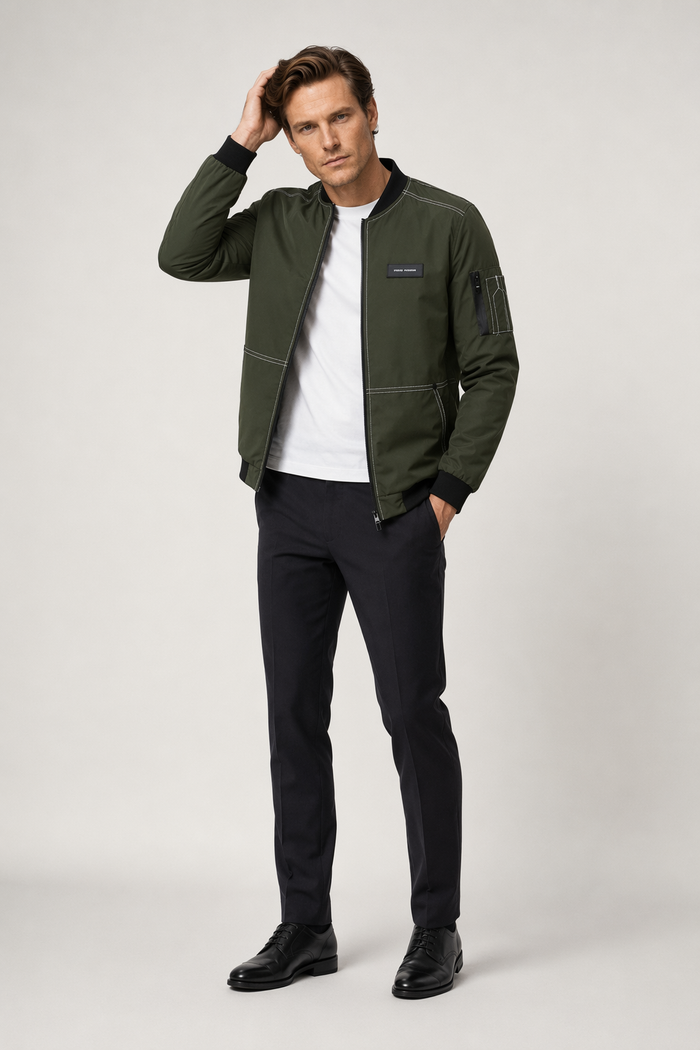 Stitched Designs Men's Bomber Jacket Army Green