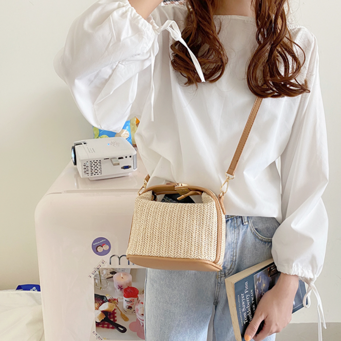 Straw Purse for Women's Summer Fashion: white blouse/top, minimal style