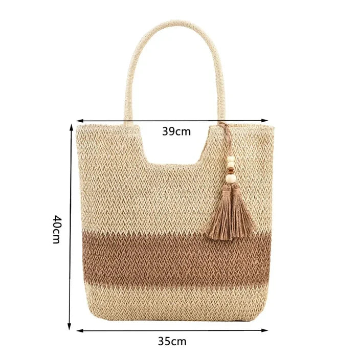 Straw Tote Bag for a Stylish Day at the Beach: beige, tan tote handbag, boho style