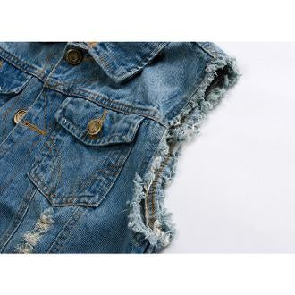 Street Style Denim Vest for Men: blue, gray sleeveless denim vest, casual distressed style