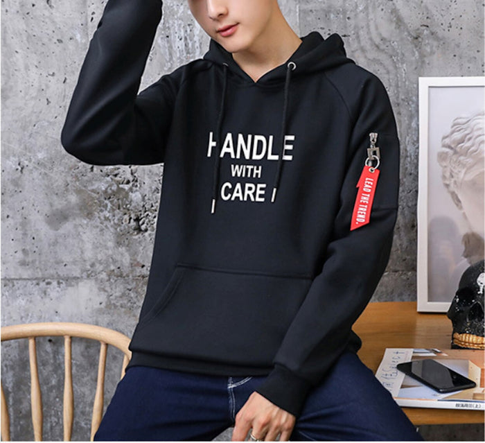 Street Style Hoodie for Men: black, white hooded sweatshirt, casual streetwear style