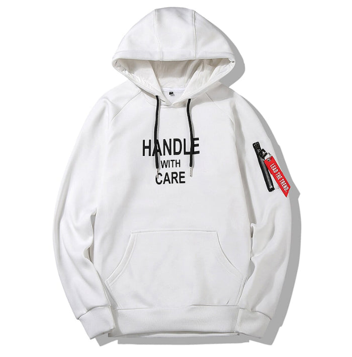 Street Style Hoodie for Men: black, white hooded sweatshirt, casual streetwear style