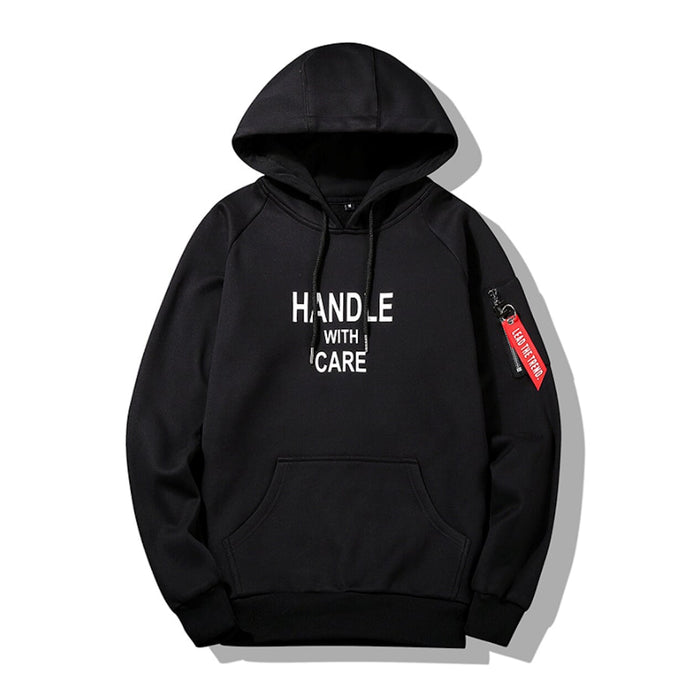 Street Style Hoodie for Men: black, white hooded sweatshirt, casual streetwear style