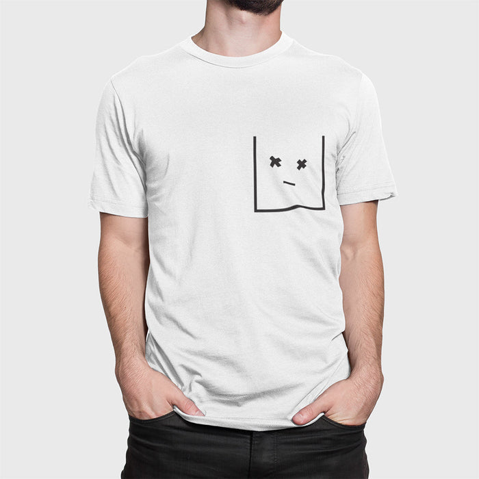 Streetwear T-Shirt for Men with Faux Pockets: dark gray, black simple face graphic, minimal style