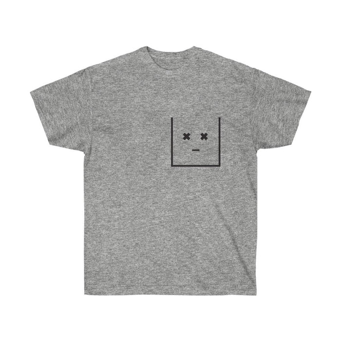 Streetwear T-Shirt for Men with Faux Pockets: dark gray, black simple face graphic, minimal style