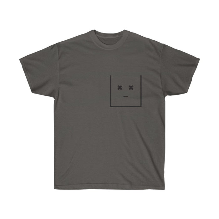Streetwear T-Shirt for Men with Faux Pockets: dark gray, black simple face graphic, minimal style