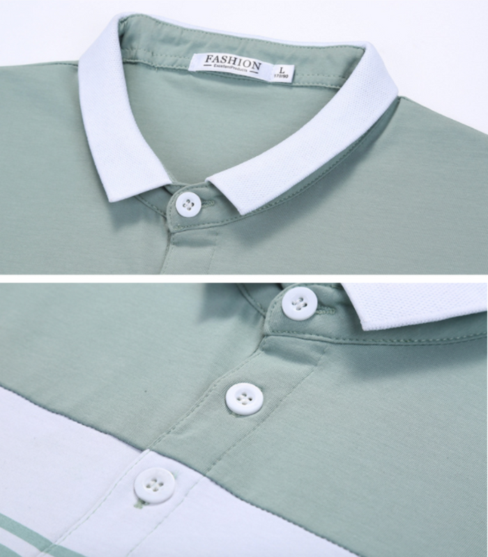 Striped Polo Shirt for Men with Short Sleeves: mint green, white short-sleeve polo shirt, casual style