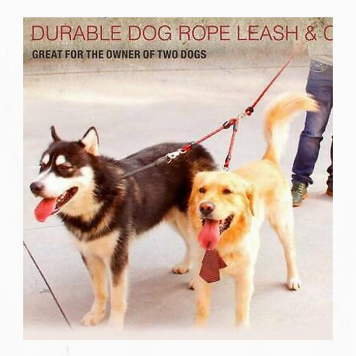 Sturdy Dual Dog Leash for Long-Lasting Use: red, black strap with clips, functional style