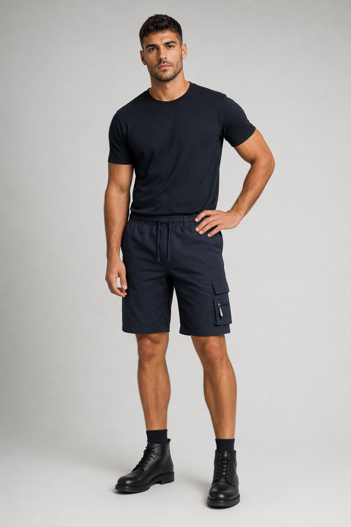 Summer Elastic Waist Men's Casual Shorts Navy