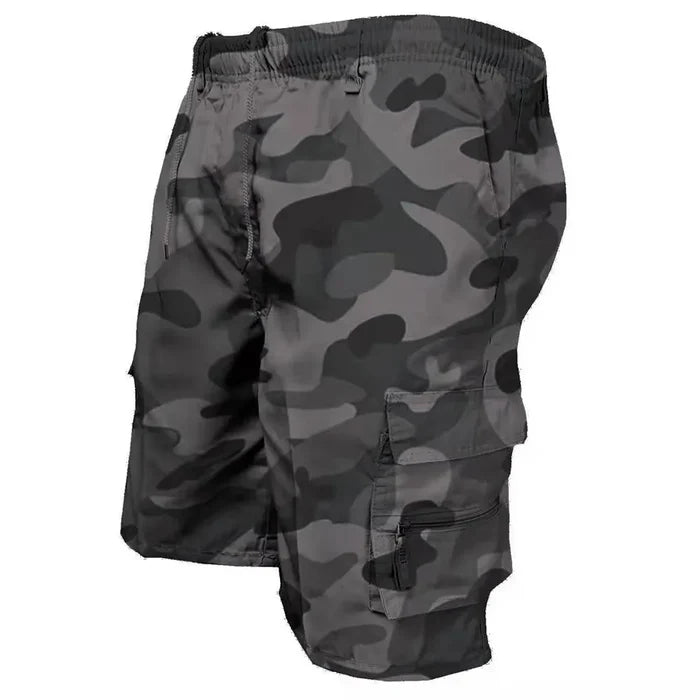 Summer Elastic Waist Men's Casual Shorts: black, dark gray cargo shorts, military-inspired style