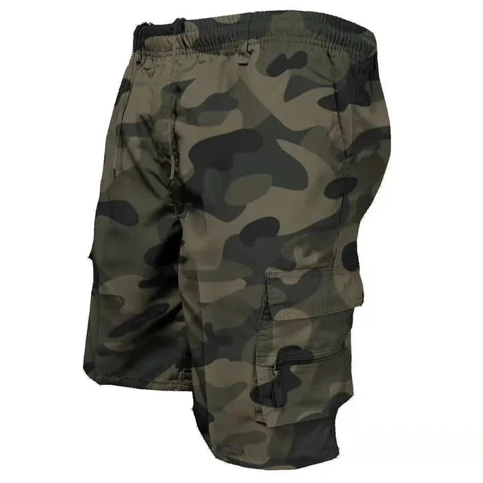 Summer Elastic Waist Men's Casual Shorts: black, dark gray cargo shorts, military-inspired style