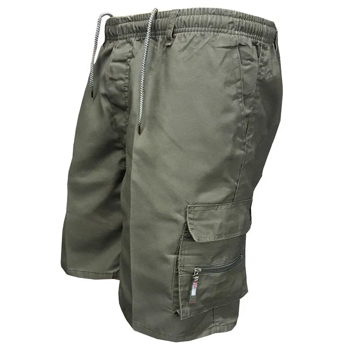 Summer Elastic Waist Men's Casual Shorts: black, dark gray cargo shorts, military-inspired style