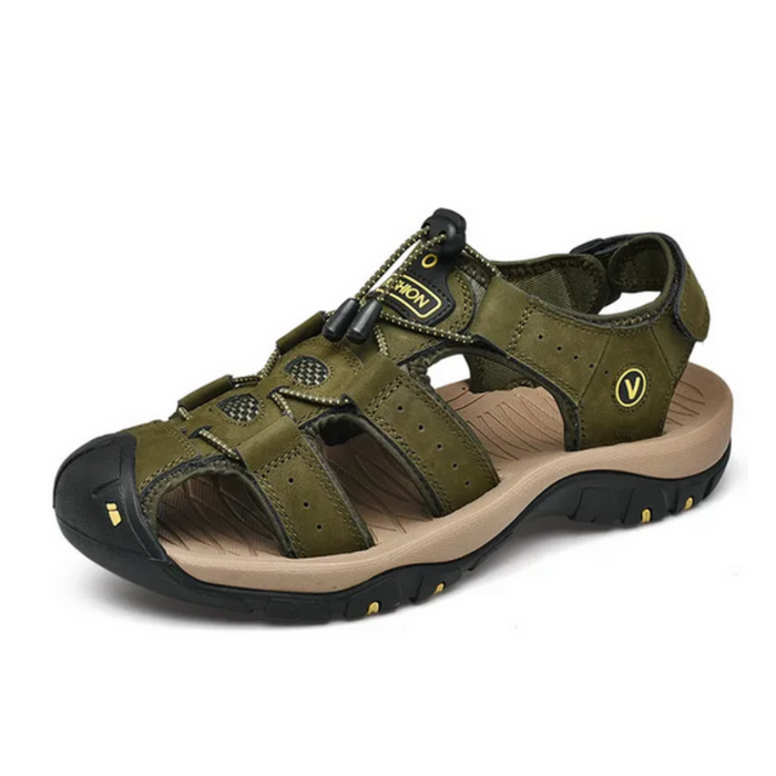 Summer Open-Toe Sandals for Men: olive green, black closed-toe sport sandal, outdoor athletic style